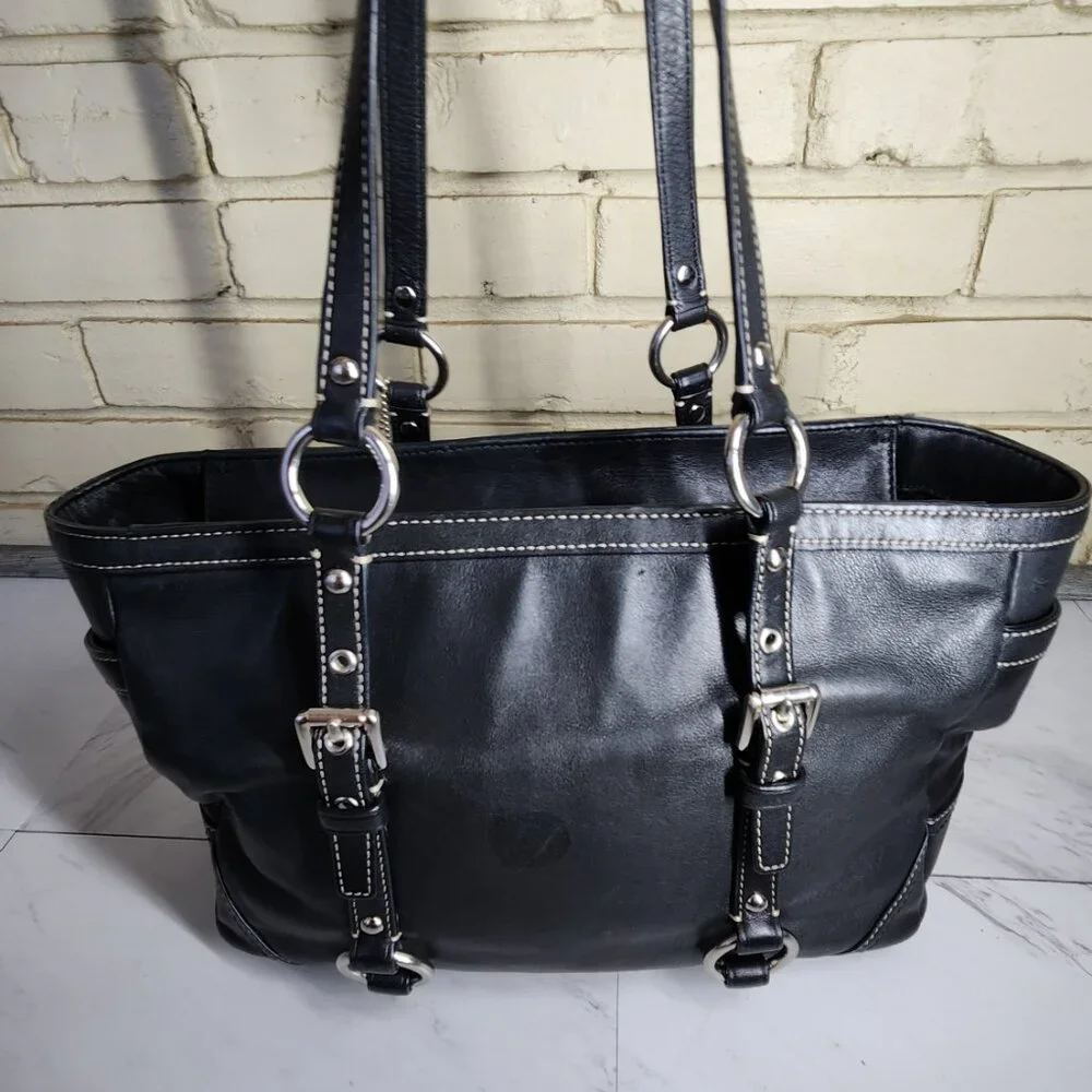 Euc Vintage Coach Gallery Y2K Black Leather Shoulder Bag Tote Purse c